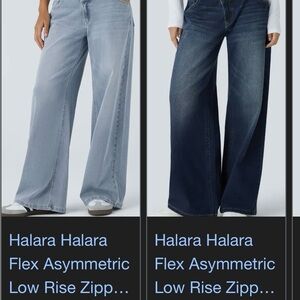 HALARA Wide-Leg Flare Jeans in Light Blue & Dark Indigo
